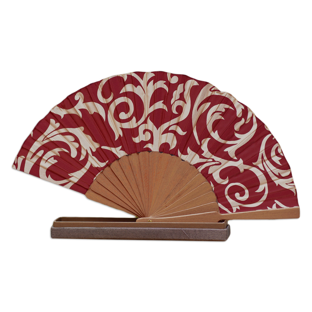 Batik Silk Fan - Red Bali Glory