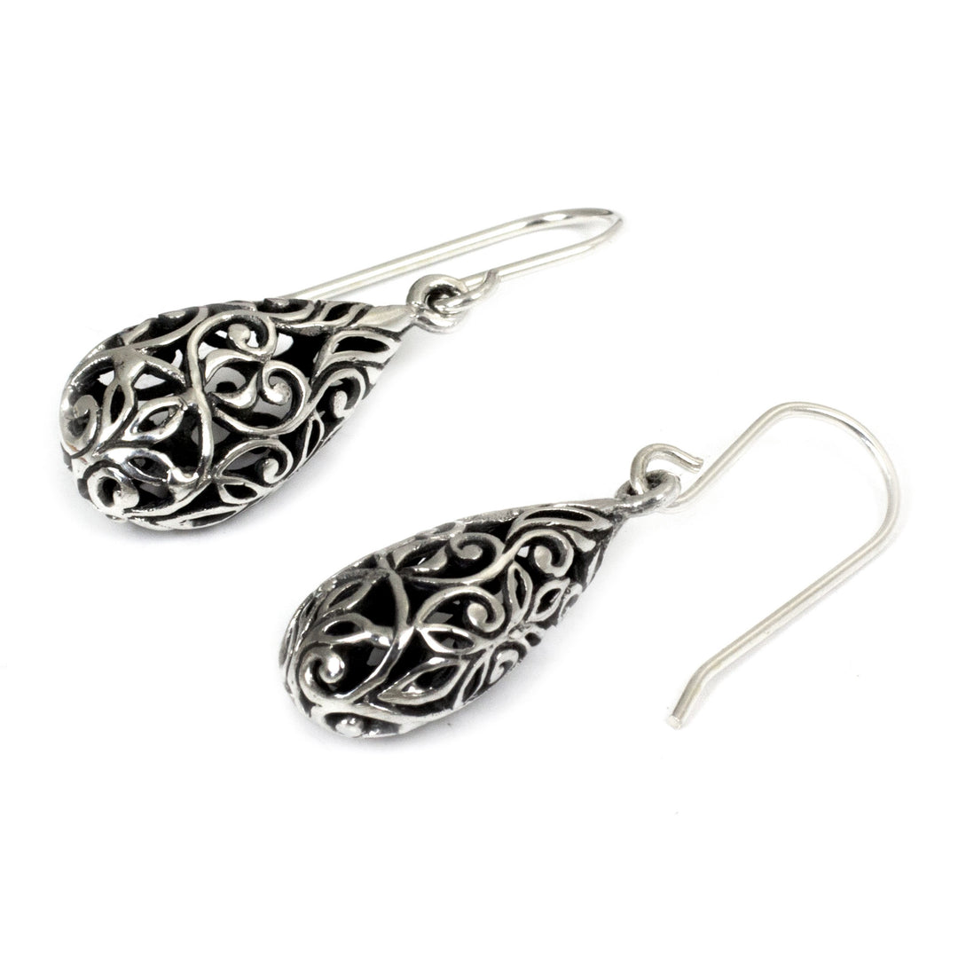 Unique Thai Sterling Silver Dangle Earrings - Forest Tear