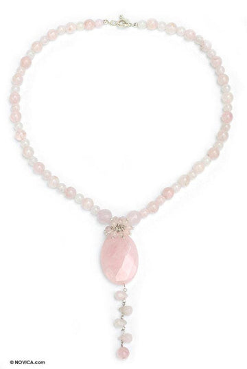 Handmade Rose Quartz Y Necklace - Spell of Love