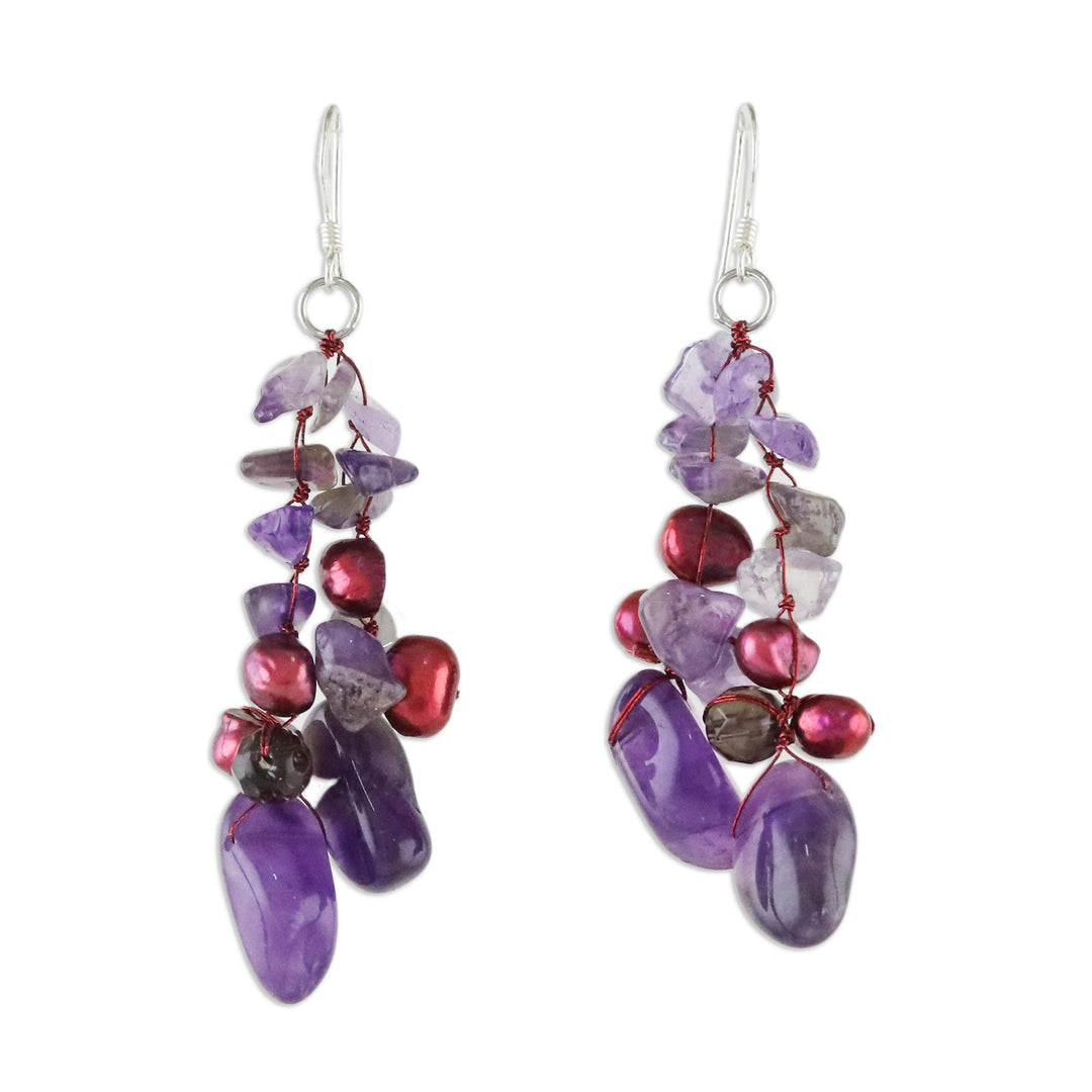 Amethyst and Pearl Dangle Earrings - Diva