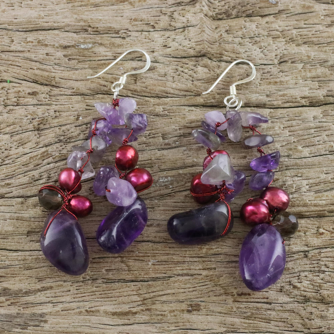 Amethyst and Pearl Dangle Earrings - Diva
