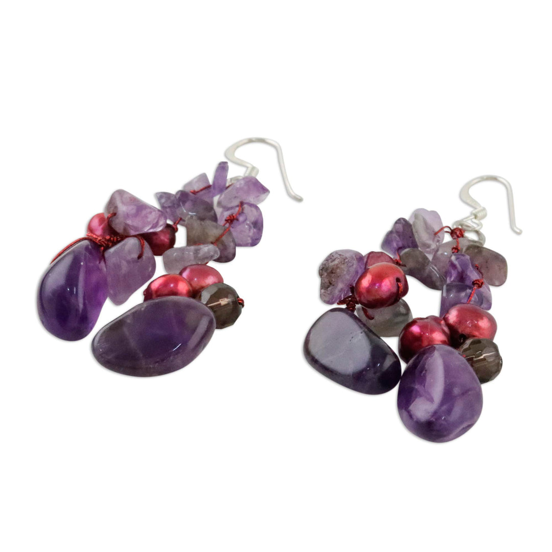 Amethyst and Pearl Dangle Earrings - Diva