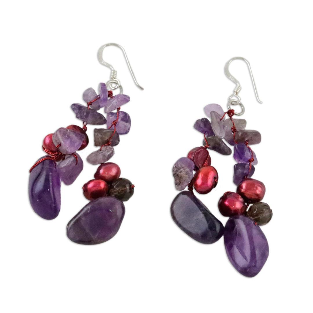 Amethyst and Pearl Dangle Earrings - Diva