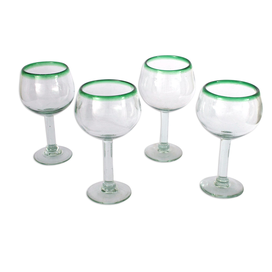 Hand Blown Green Rim Wine Glasses Set of 4 Mexico - Lime Globe