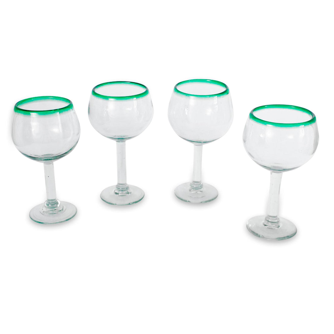 Hand Blown Green Rim Wine Glasses Set of 4 Mexico - Lime Globe