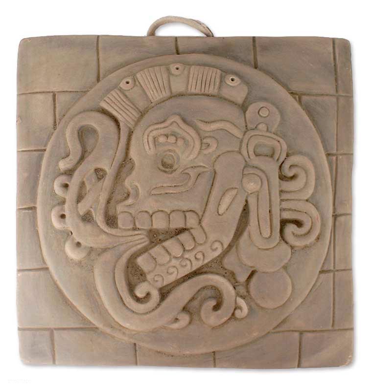 Ceramic Wall Plaque Maya Replica Mexico - Beige Chichen Itza Skull