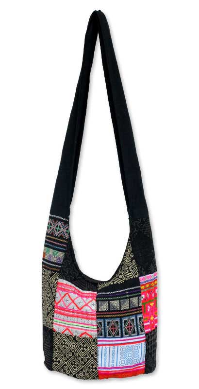Handcrafted Hill Tribe Patchwork Sling Bag - Hmong Tradition