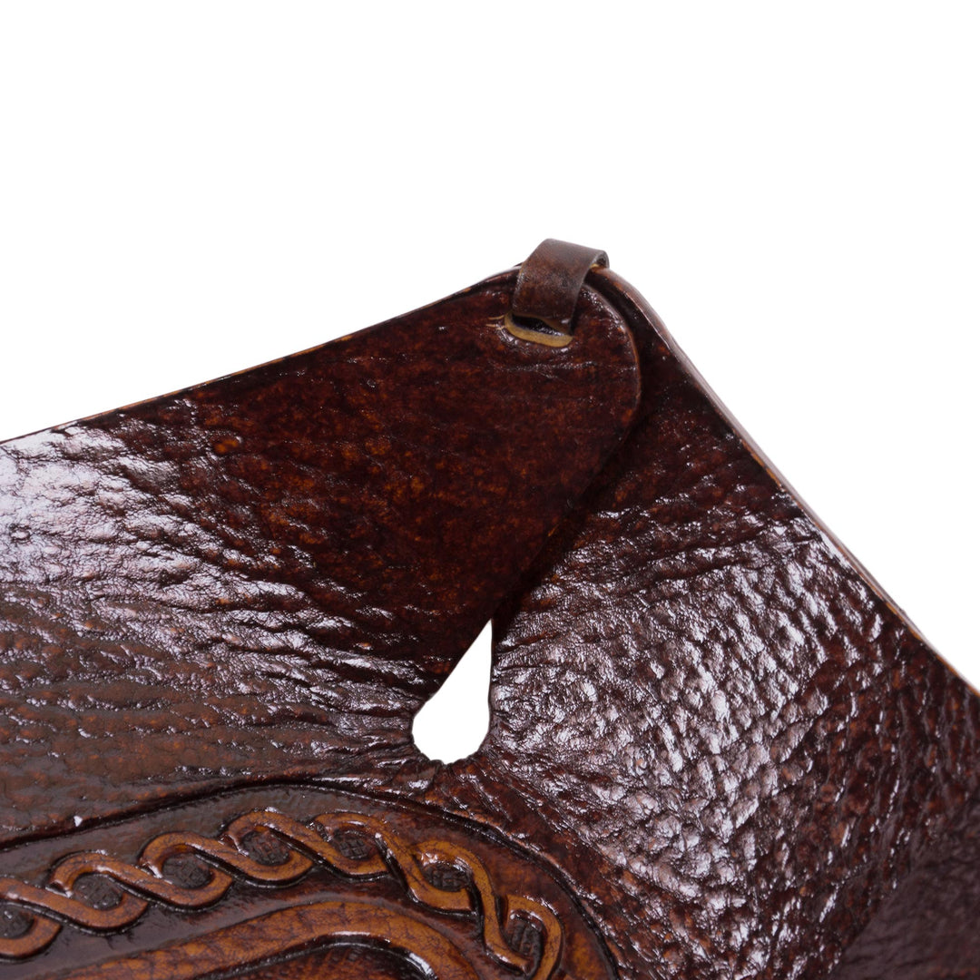 Peruvian Dark brown Hand Tooled Leather Catchall - Lasso Labyrinth