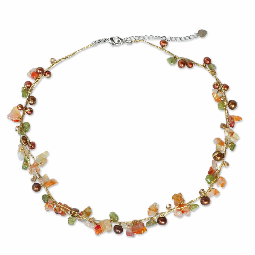 Beaded Carnelian and Pearl Necklace - Tropical Elite