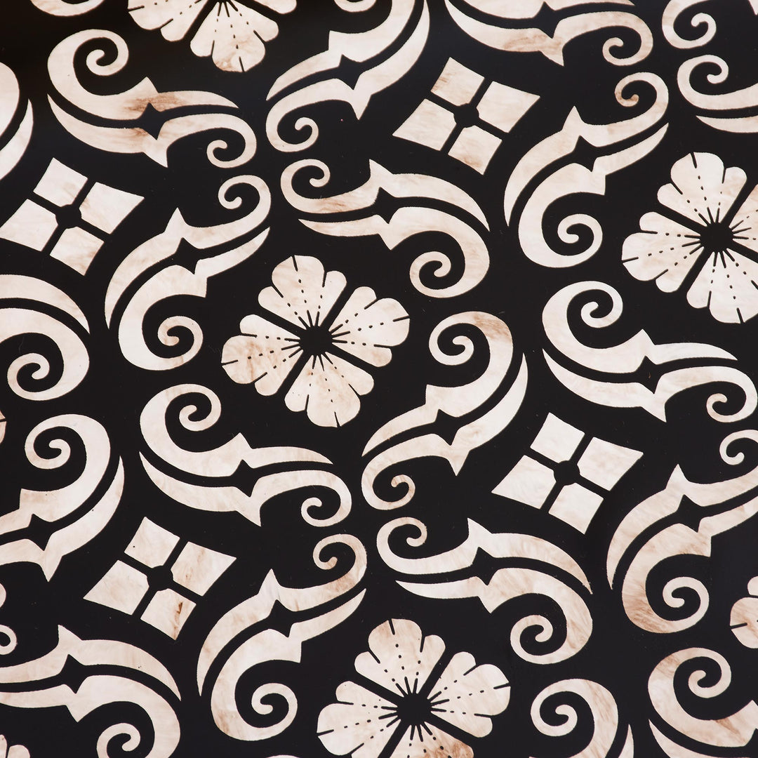 Handmade Black Reverse Painted Glass Serving Tray - Floral Muse