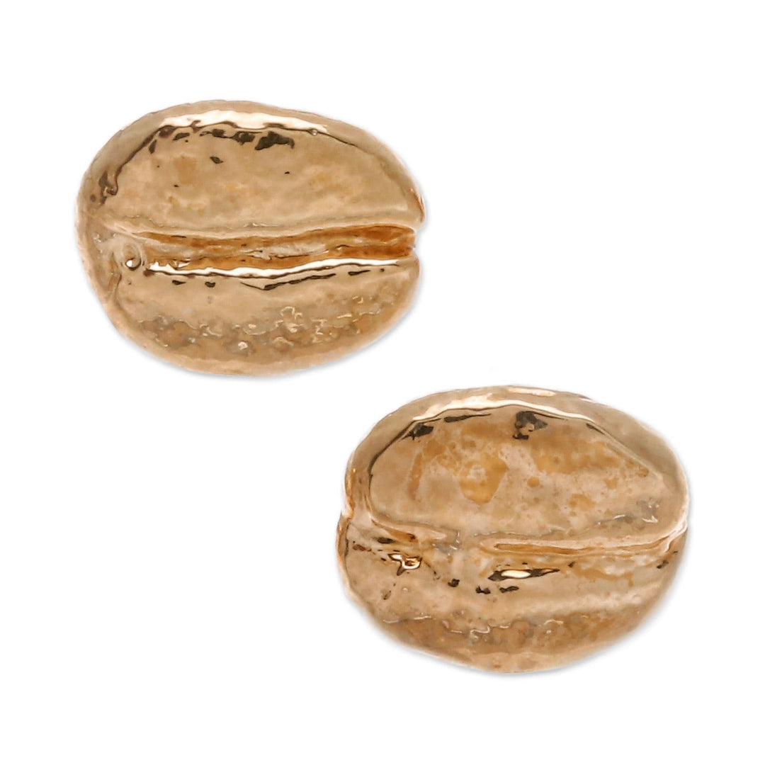 Gold plated natural coffee bean button earrings - Morning Sunshine
