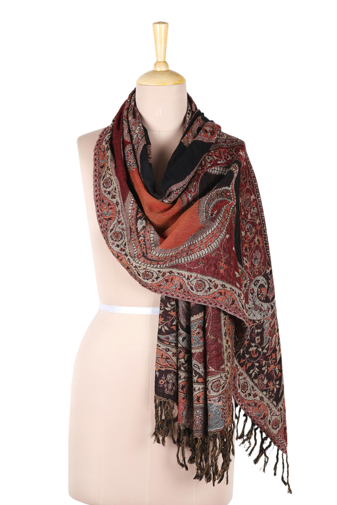 Indian Jamawar Wool Shawl with Paisley Motifs - Himalayan Heirloom