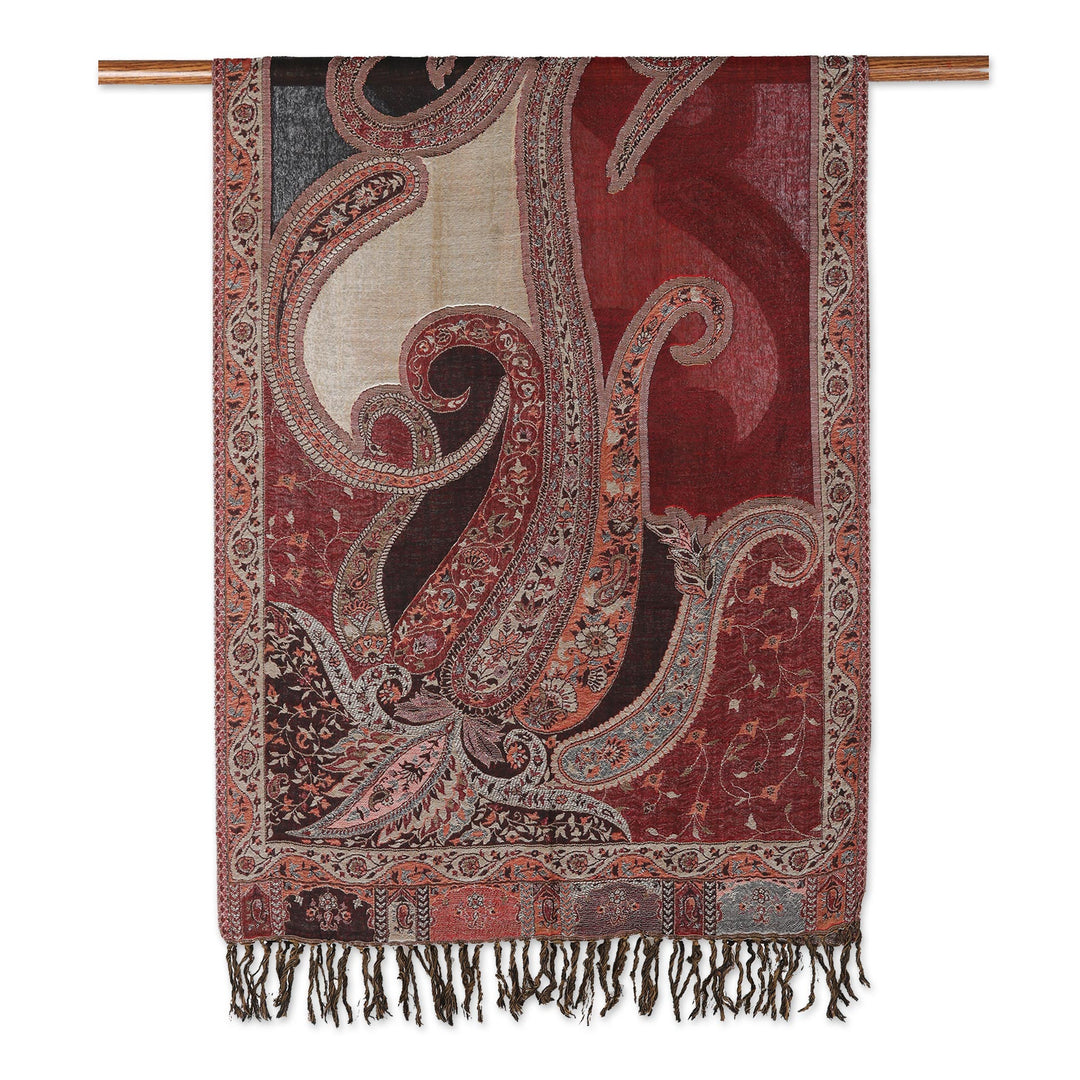 Indian Jamawar Wool Shawl with Paisley Motifs - Himalayan Heirloom