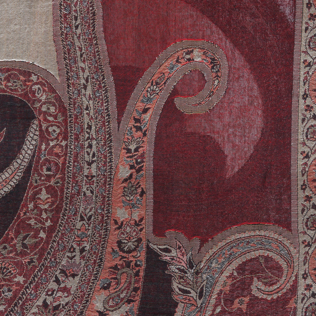 Indian Jamawar Wool Shawl with Paisley Motifs - Himalayan Heirloom