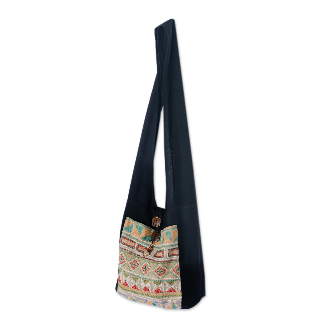 Cotton Patterned Shoulder Bag Handmade in Thailand - Happy Geometry