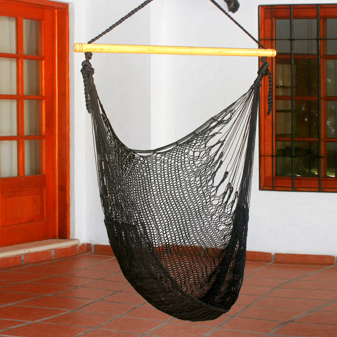 Black Nylon Hammock Swing Chair Handmade in Mexico - Caribbean Nights