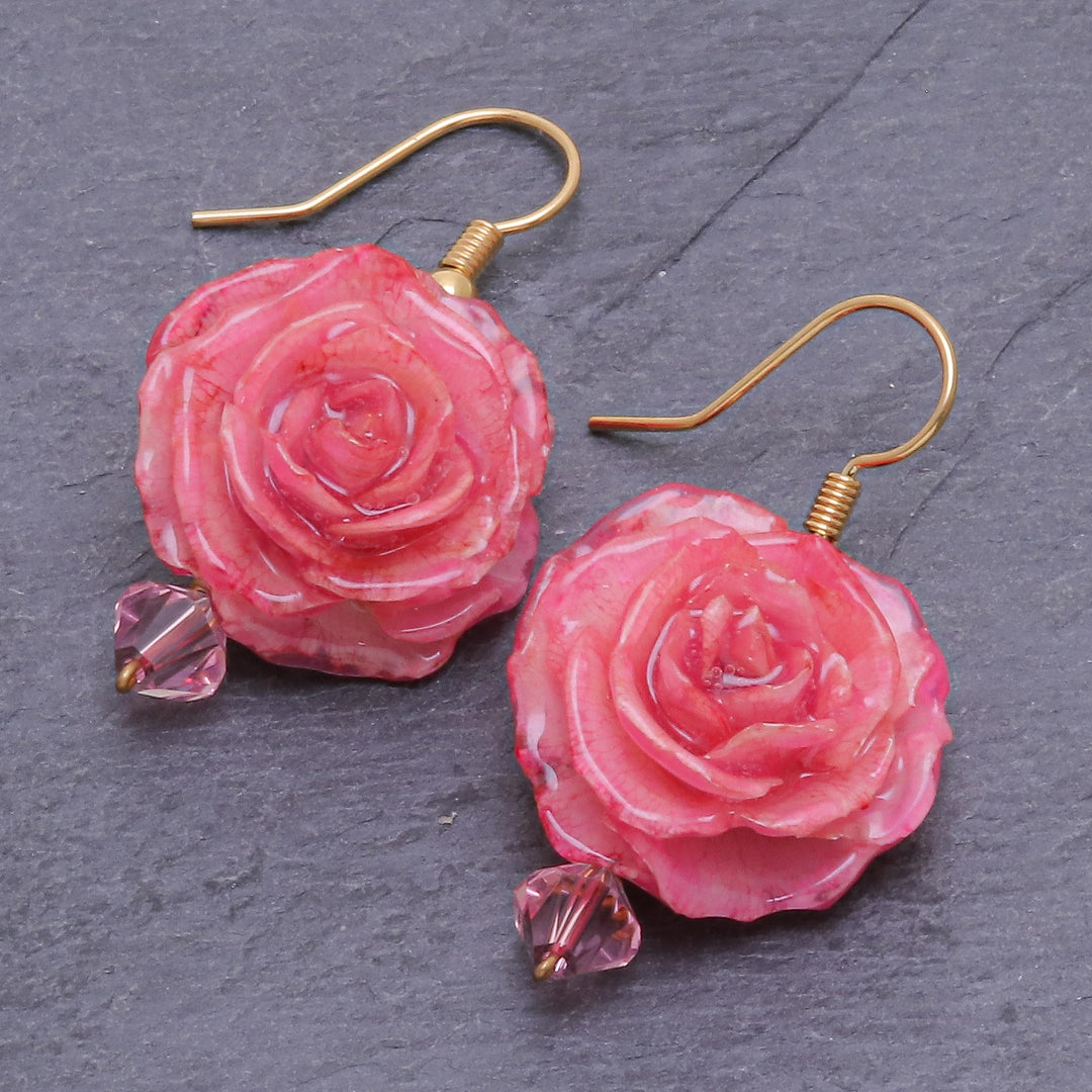 Natural Flower Dangle Earrings - Timeless Pink