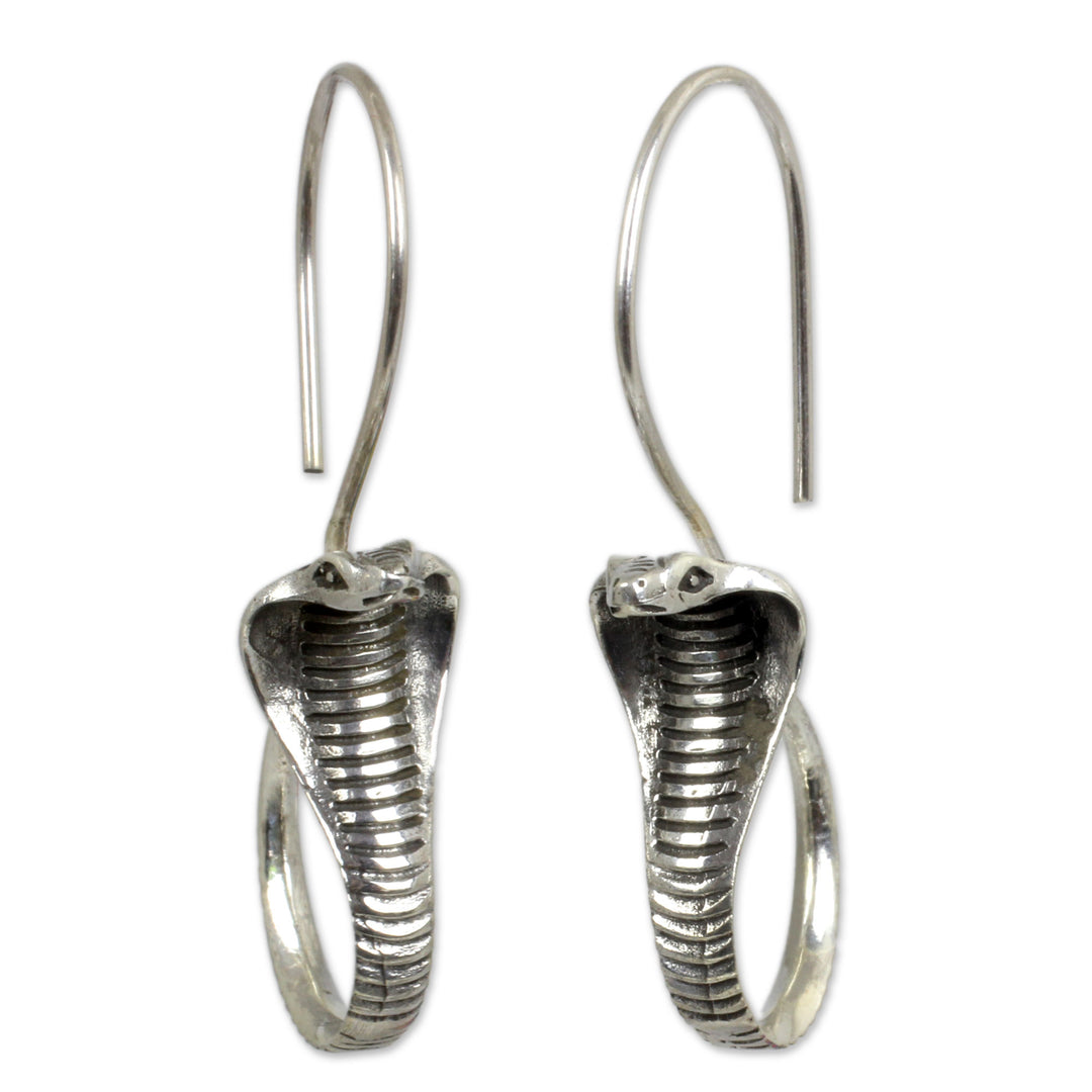Sterling Silver Snake Earrings - Cobra Guardian