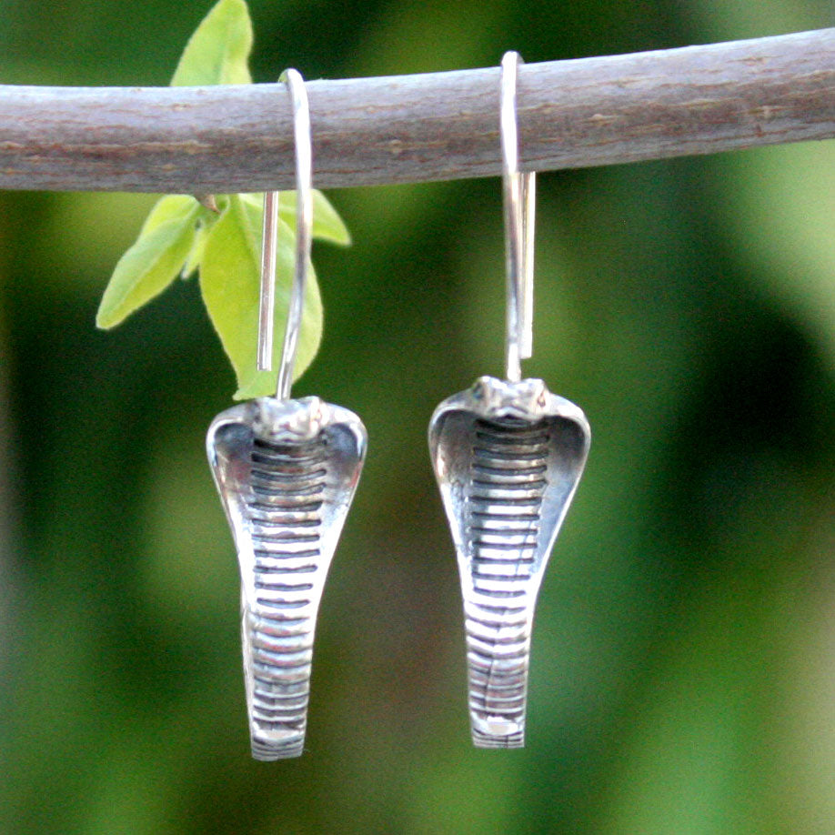 Sterling Silver Snake Earrings - Cobra Guardian