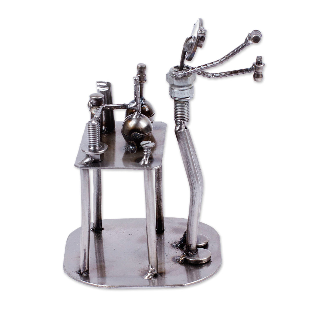 Collectible Recycled Metal Sculpture Handmade in Mexico - Rustic Scientist