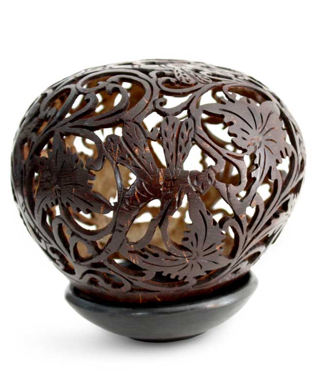 Coconut Shell Sculpture with Stand - Dancing Dragonflies