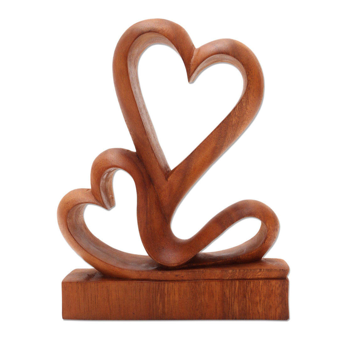 Carved Wood Romantic Sculpture - Two Hearts