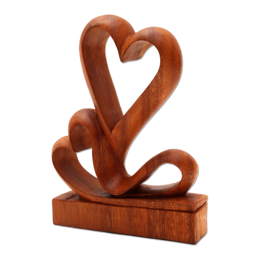 Carved Wood Romantic Sculpture - Two Hearts