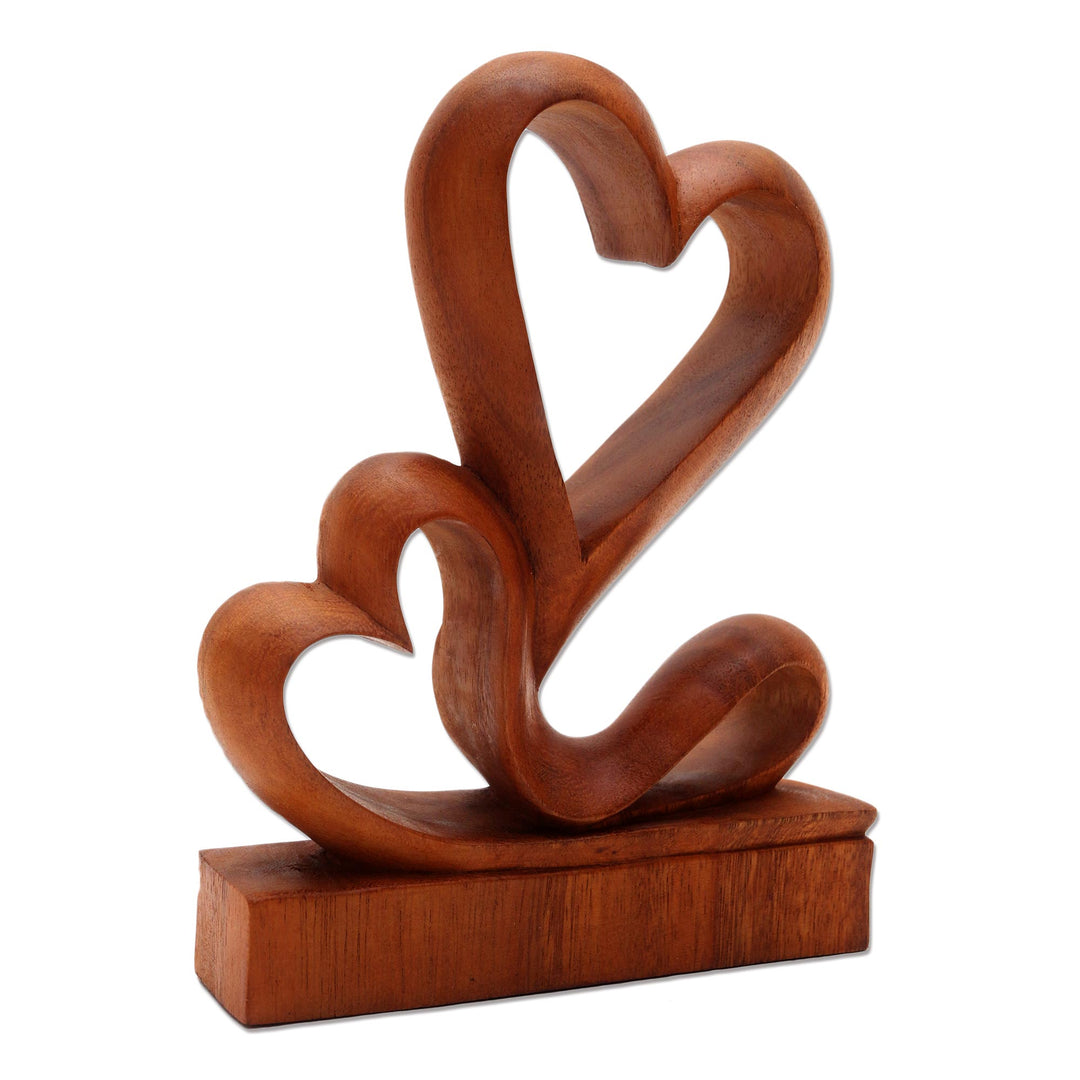 Carved Wood Romantic Sculpture - Two Hearts