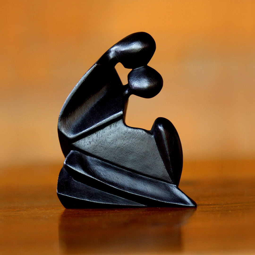 Hand Made Romantic Wood Sculpture - First Kiss