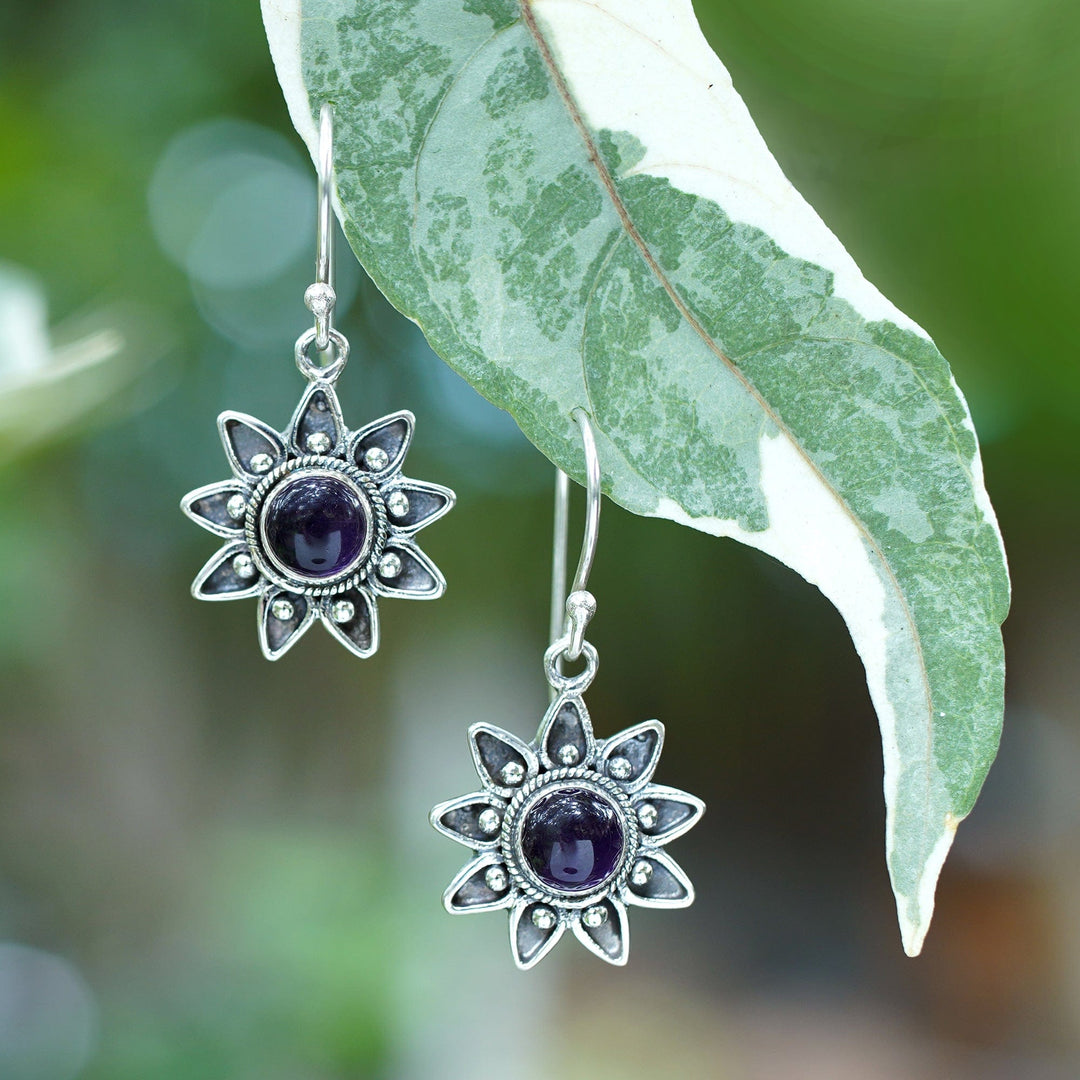 Floral Sterling Silver Amethyst Earrings  - Sunflowers
