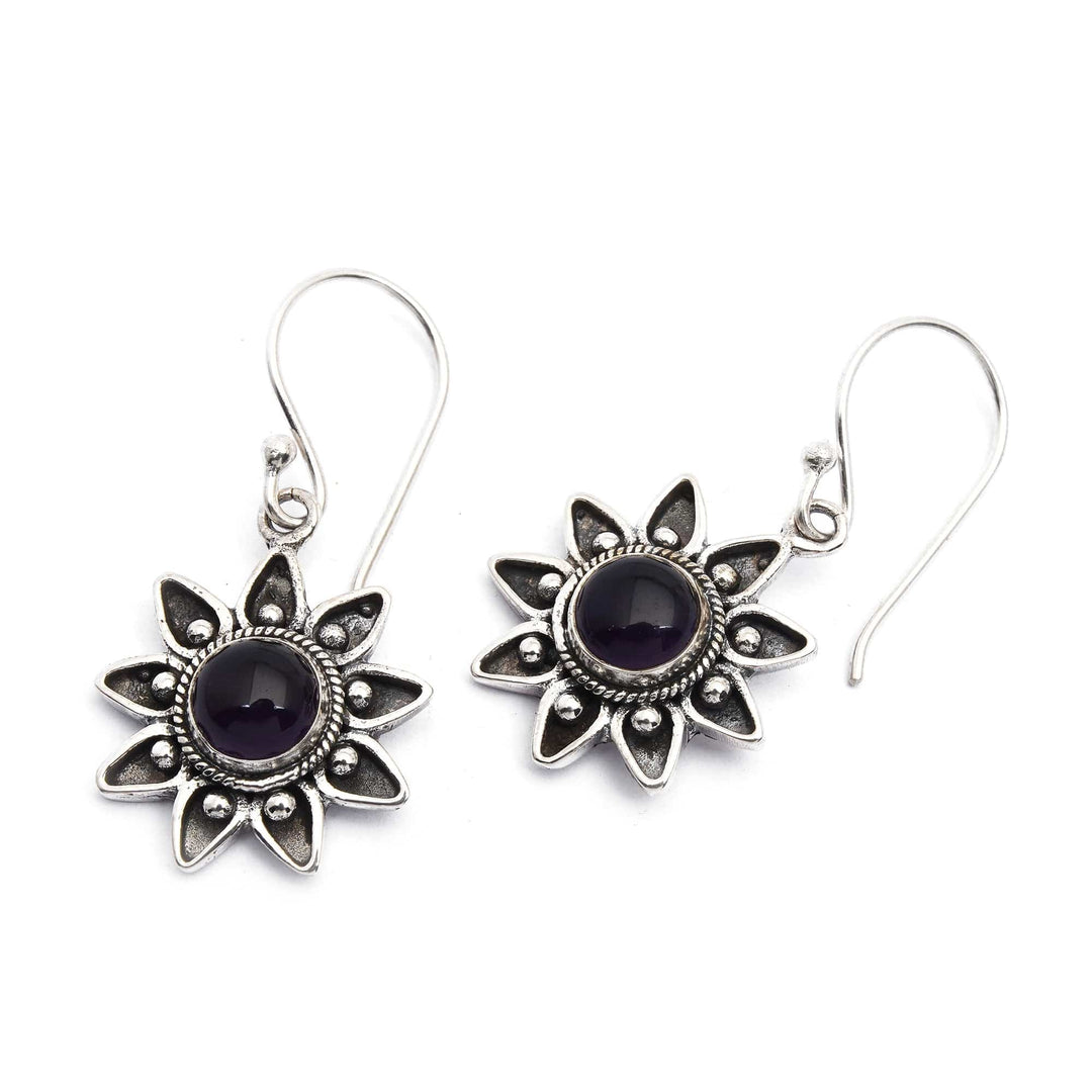 Floral Sterling Silver Amethyst Earrings  - Sunflowers