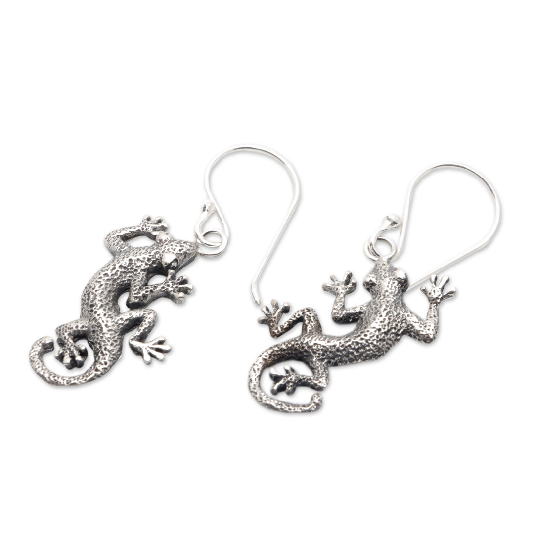 Sterling Silver Lizard Earrings - Gecko Shuffle