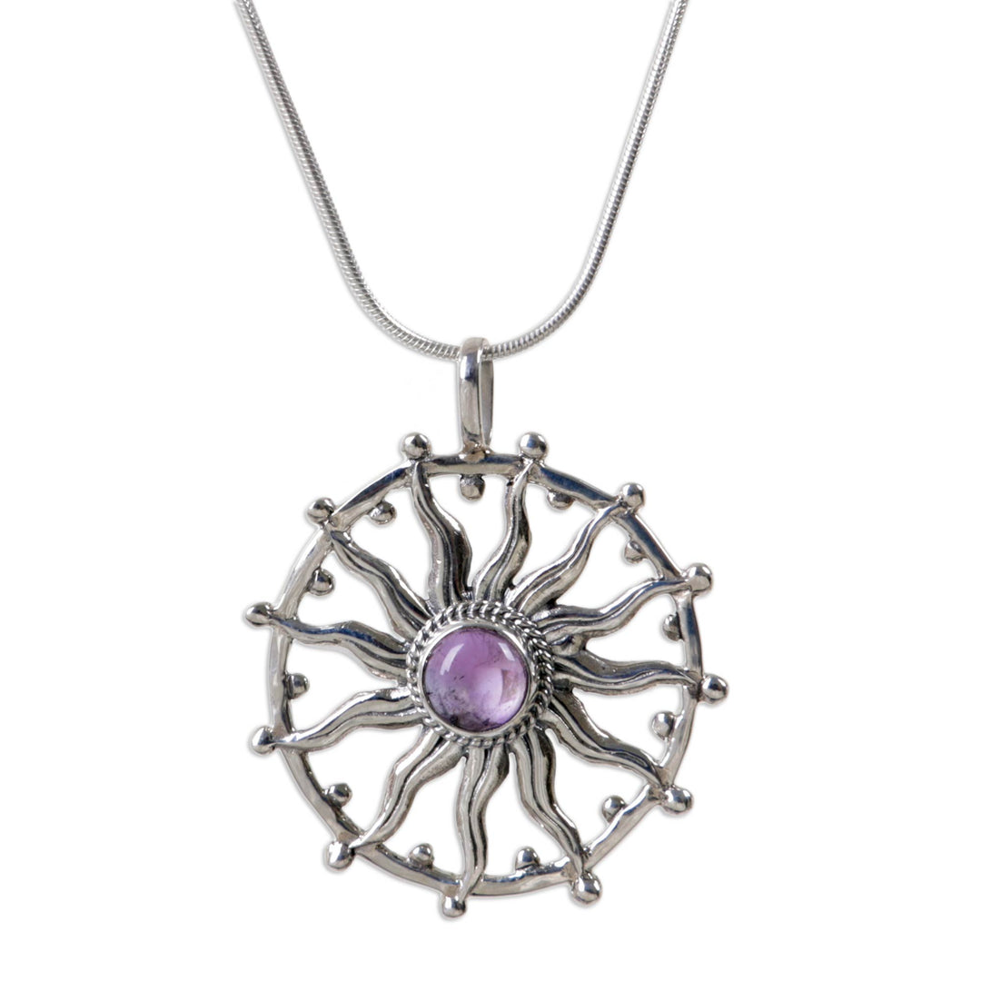 Unique Silver and Amethyst Necklace - Sun Spirit