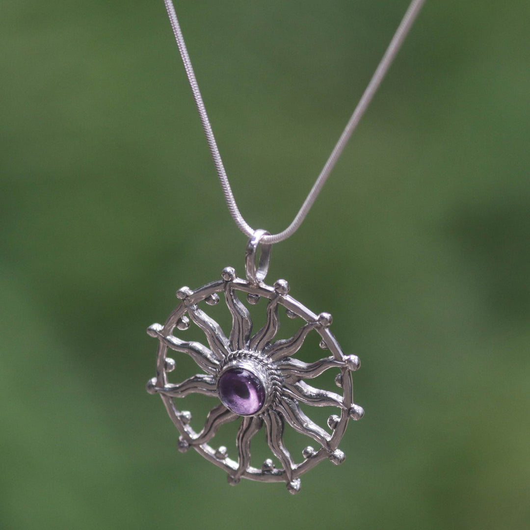 Unique Silver and Amethyst Necklace - Sun Spirit