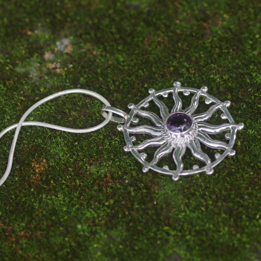 Unique Silver and Amethyst Necklace - Sun Spirit