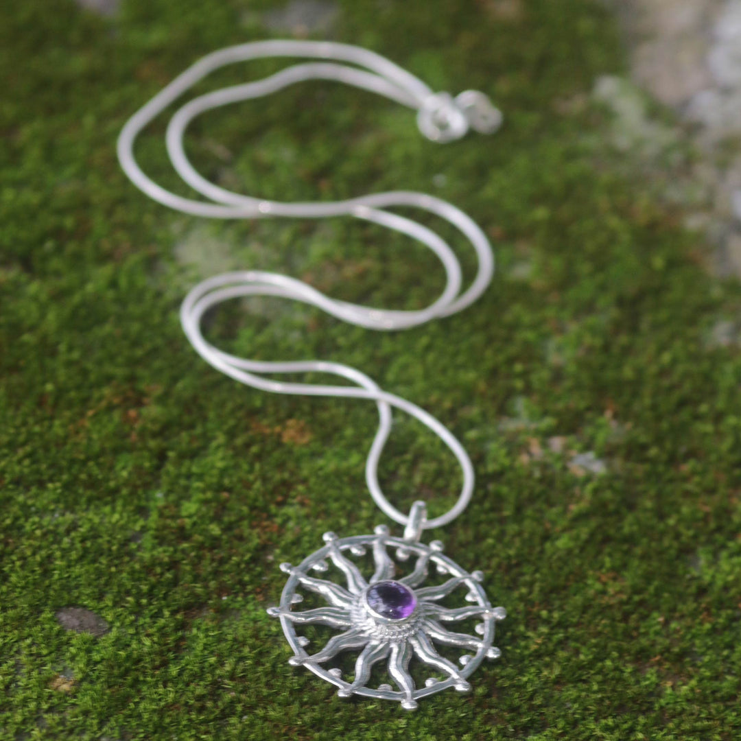 Unique Silver and Amethyst Necklace - Sun Spirit