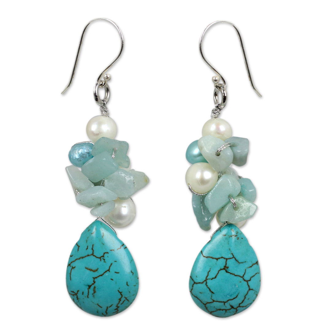 Handcrafted Turquoise Colored Dangle Earrings - Bluebells