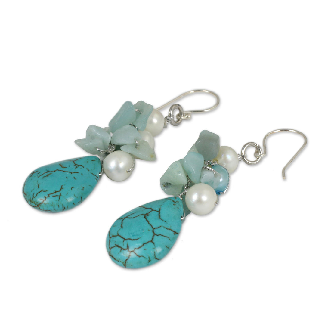 Handcrafted Turquoise Colored Dangle Earrings - Bluebells