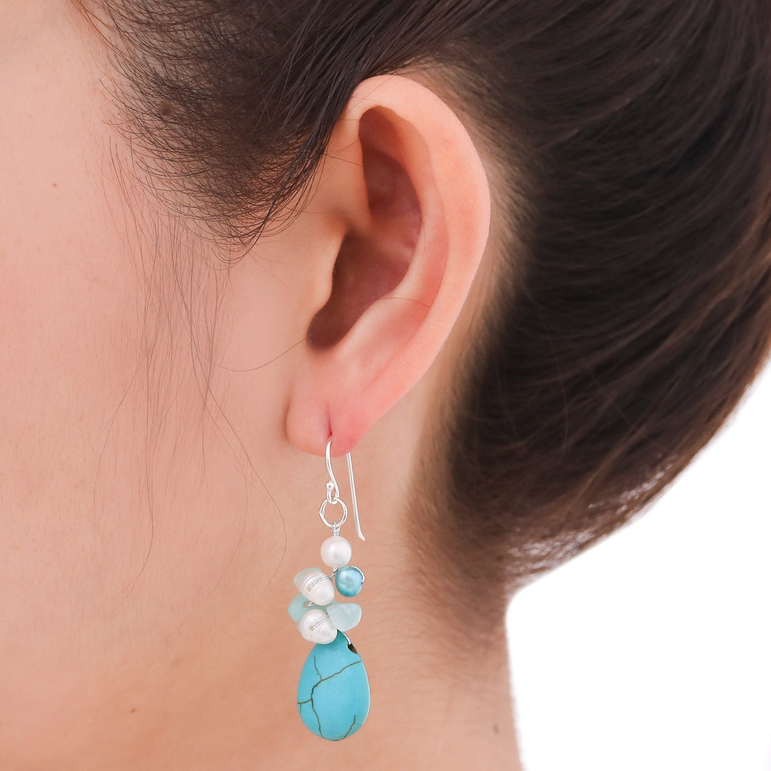 Handcrafted Turquoise Colored Dangle Earrings - Bluebells