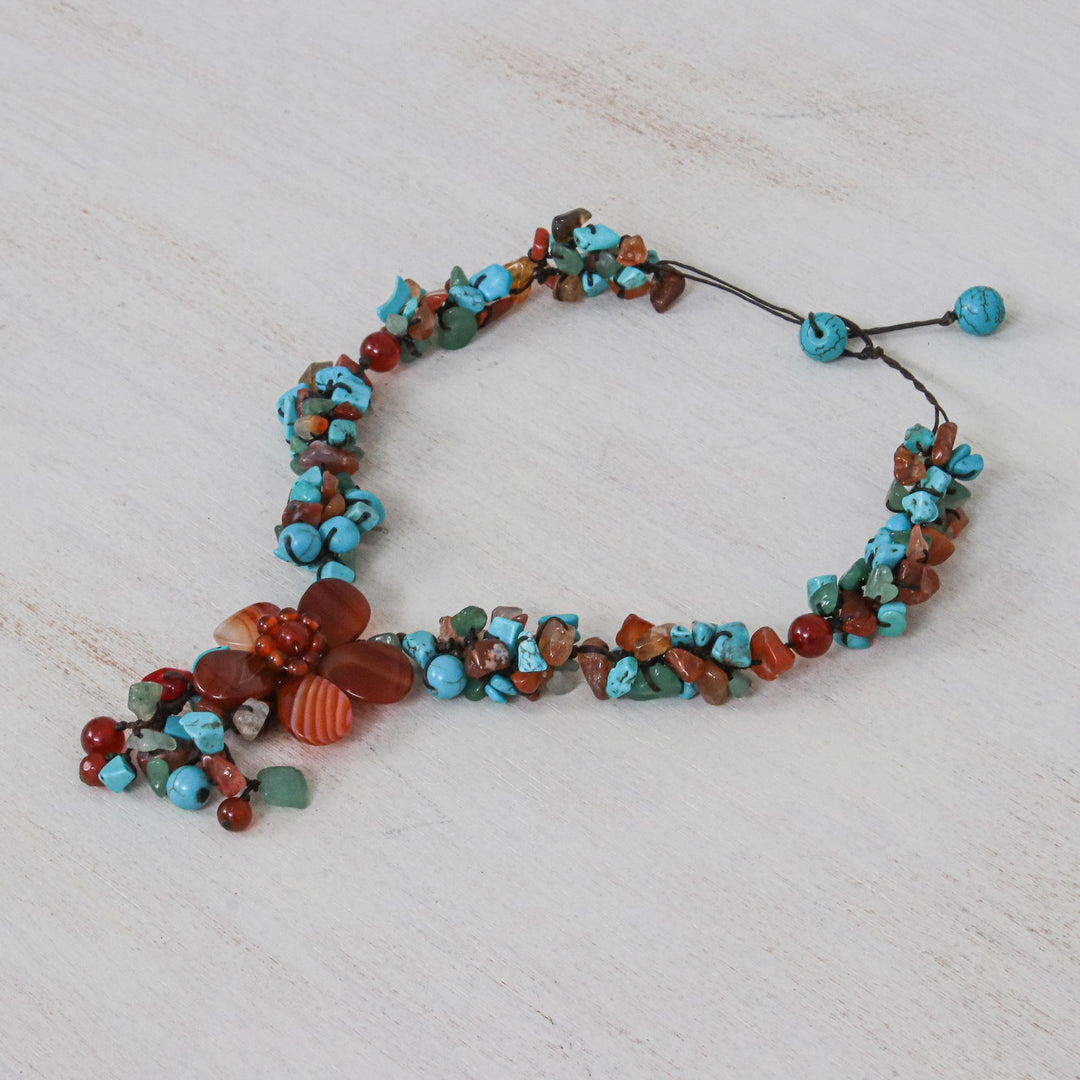 Agate and Carnelian Y Necklace - Summer Flower