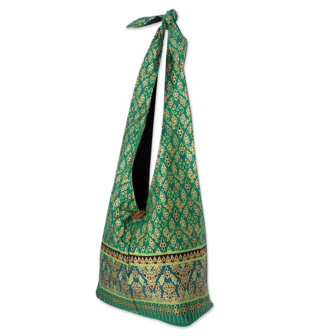Hand Crafted Cotton Sling Handbag from Thailand - Royal Thai Emerald
