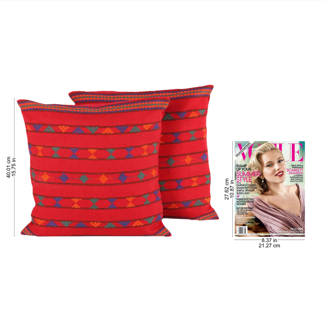 Cotton Embroidered Cushion Covers (Pair) - Desert Ruby