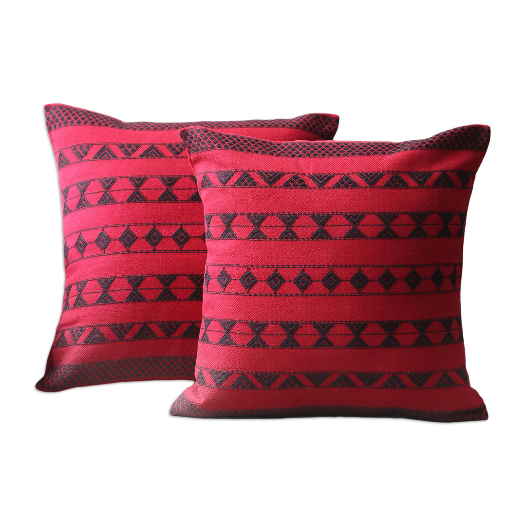 Cotton Patterned Cushion Cover (Pair) - Desert Wine
