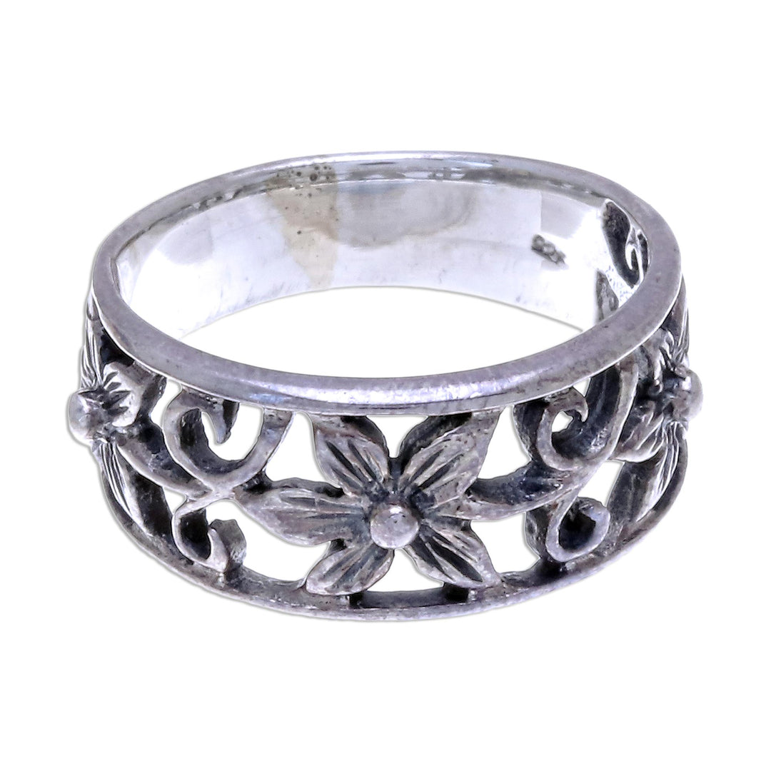 Unique Floral Sterling Silver Band Ring - Petite Blossom