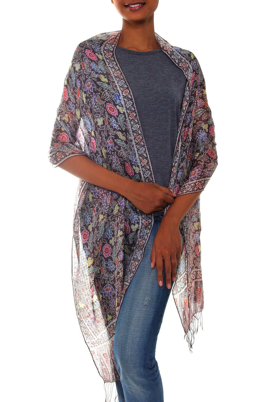 Silk Batik Shawl Handmade in Indonesia - Floral Garden