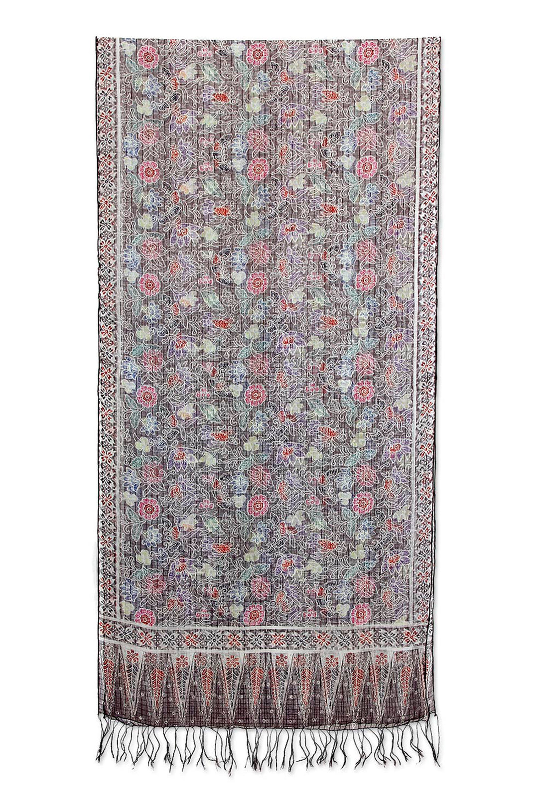 Silk Batik Shawl Handmade in Indonesia - Floral Garden