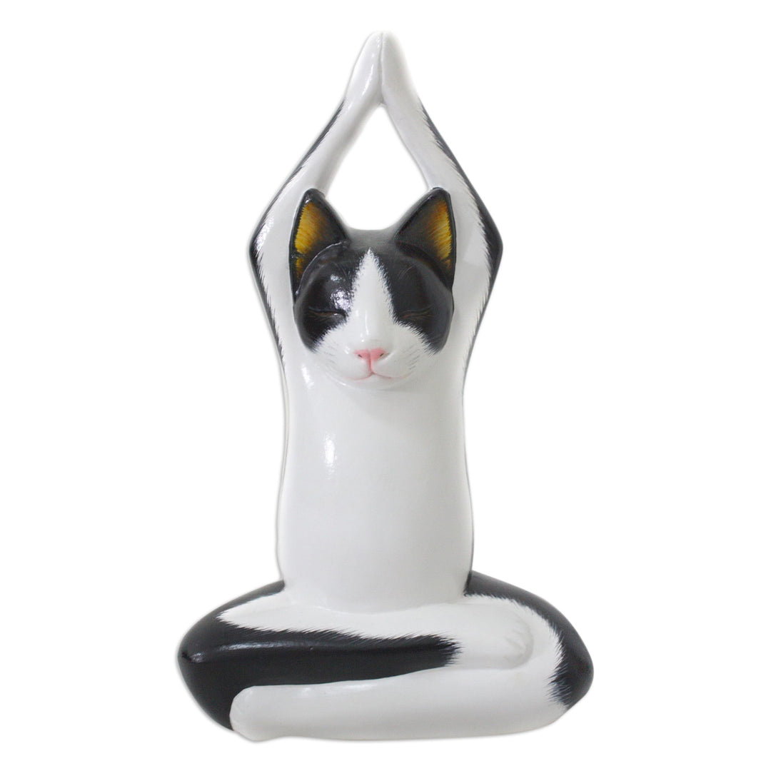 Wood sculpture - Toward the Sky Yoga Tuxedo Cat