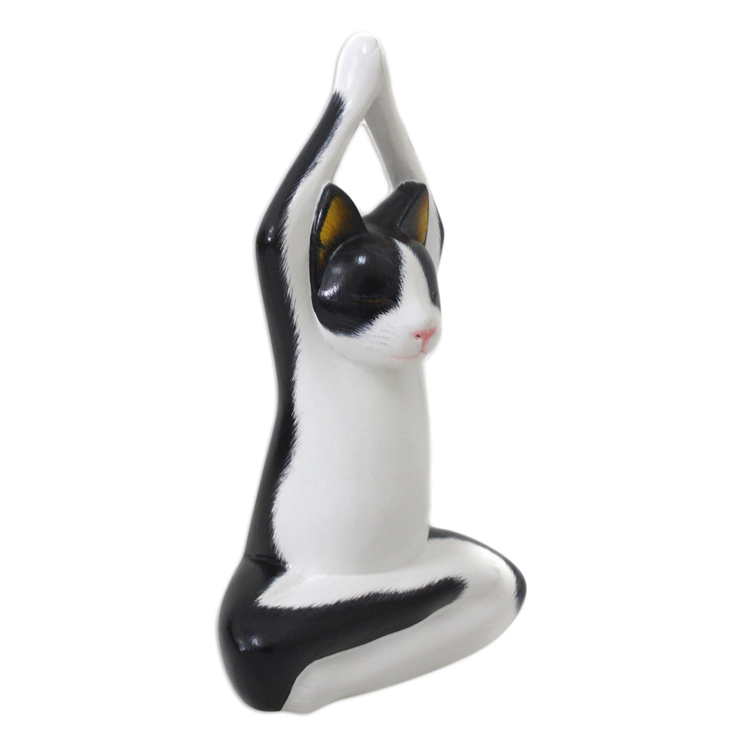 Wood sculpture - Toward the Sky Yoga Tuxedo Cat