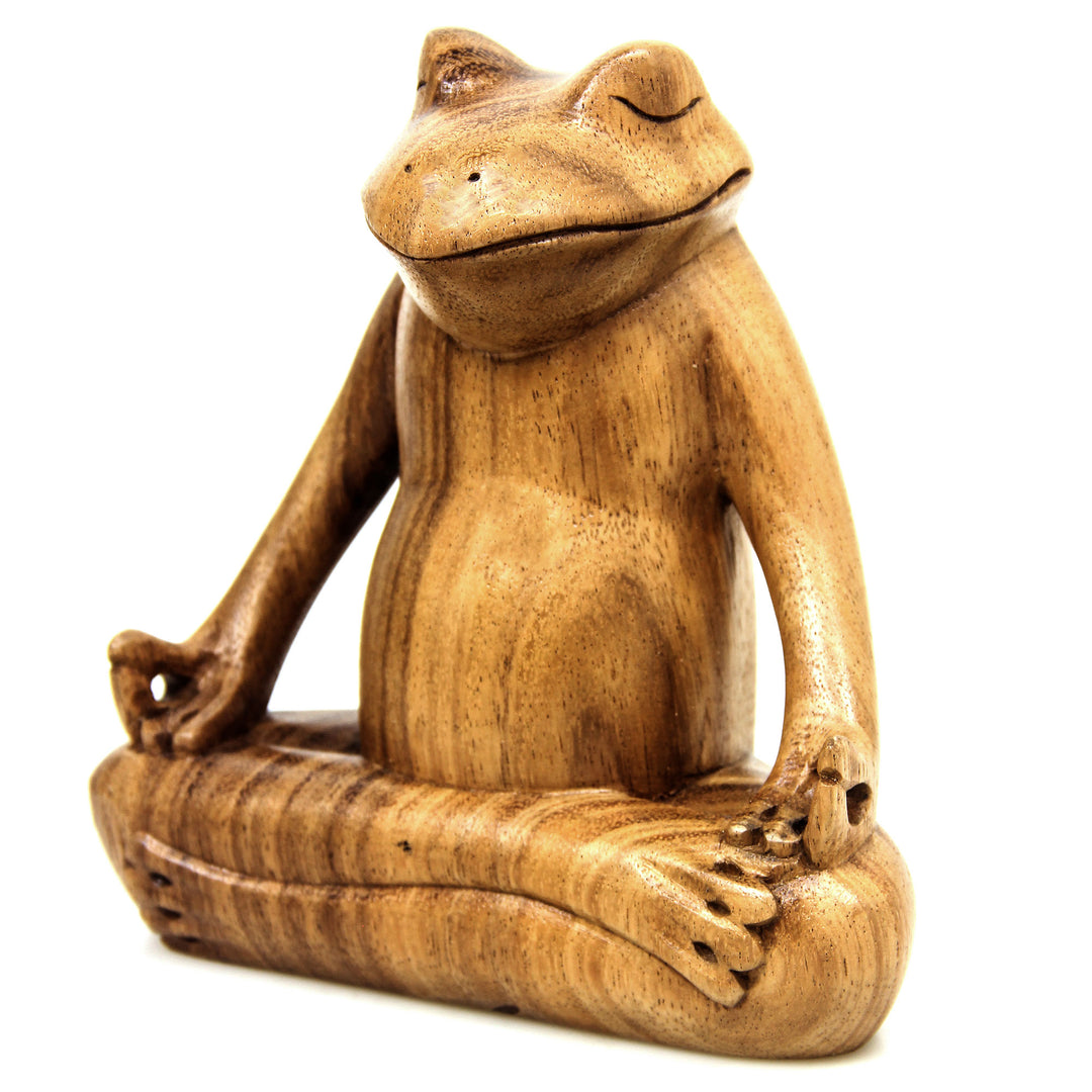 Hand Made Wood Sculpture - Frog Meditates