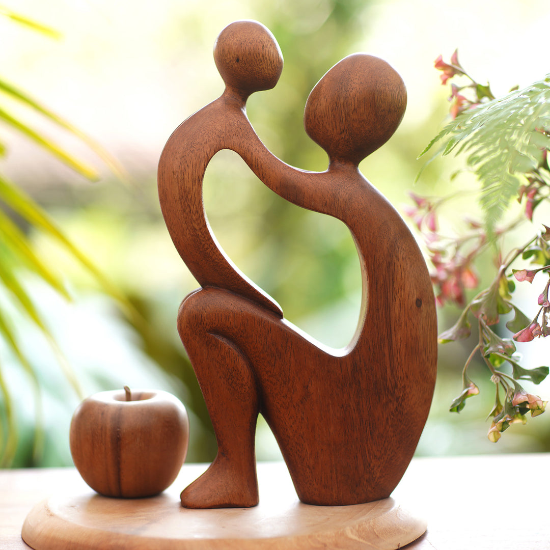 Mother and Child Wood Sculpture - I Adore You